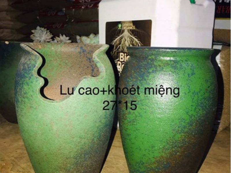 Chậu gốm lu cao cổ khoét miệng